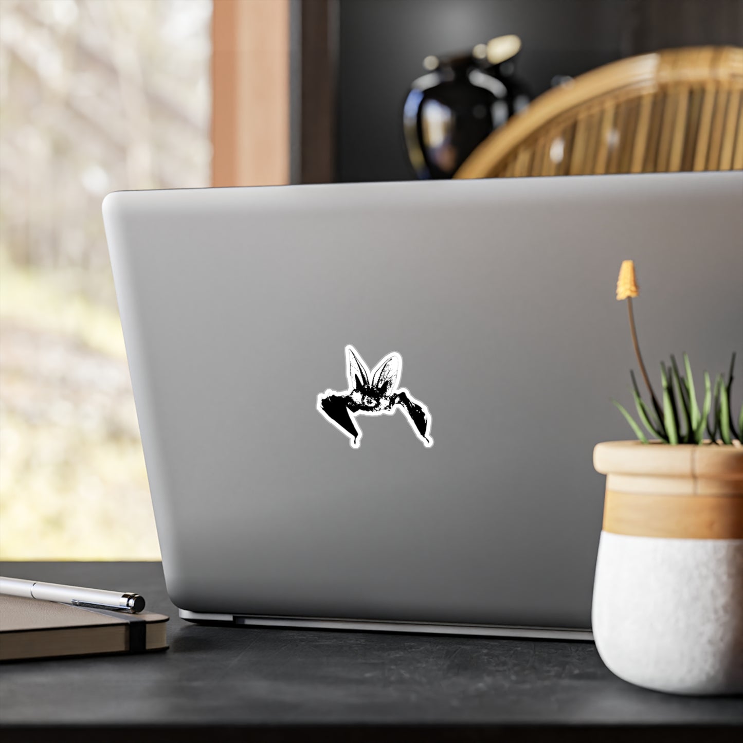 Vampire Bat Sticker for Halloween, Kiss-Cut Vinyl Decal, Gothic Style, Black and White, Laptop Decal, Spooky Halloween Decor